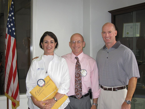 Eileen Sahlin, Michael Byrd and Jim Morton during Eileen's Induction to the Cape Fear Rotary Club